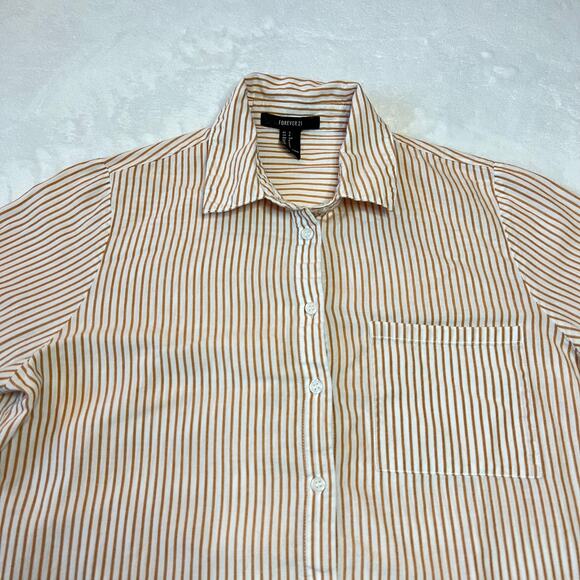 Forever 21 100% Cotton Stripe Long Sleeve Casual Button Down Shirt Size Small - Picture 3 of 9